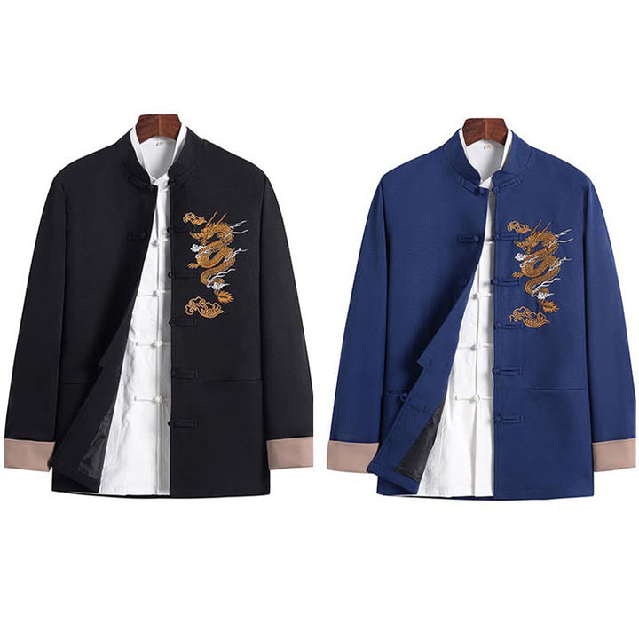 Buddha Stones, Drachen-Stickerei, Frosch-Knopf, Polyester, Herrenjacke, Hemd, Kleidung mit Taschen - image 20