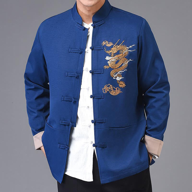 Buddha Stones, Drachen-Stickerei, Frosch-Knopf, Polyester, Herrenjacke, Hemd, Kleidung mit Taschen - image 17