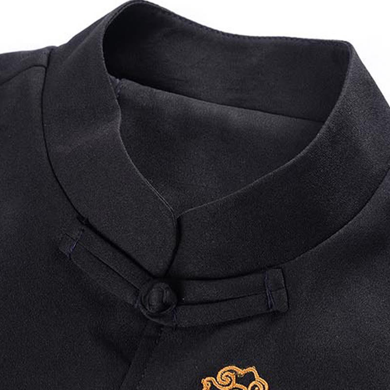 Buddha Stones, Drachen-Stickerei, Frosch-Knopf, Polyester, Herrenjacke, Hemd, Kleidung mit Taschen - image 7