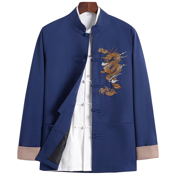 Buddha Stones, Drachen-Stickerei, Frosch-Knopf, Polyester, Herrenjacke, Hemd, Kleidung mit Taschen - image 19