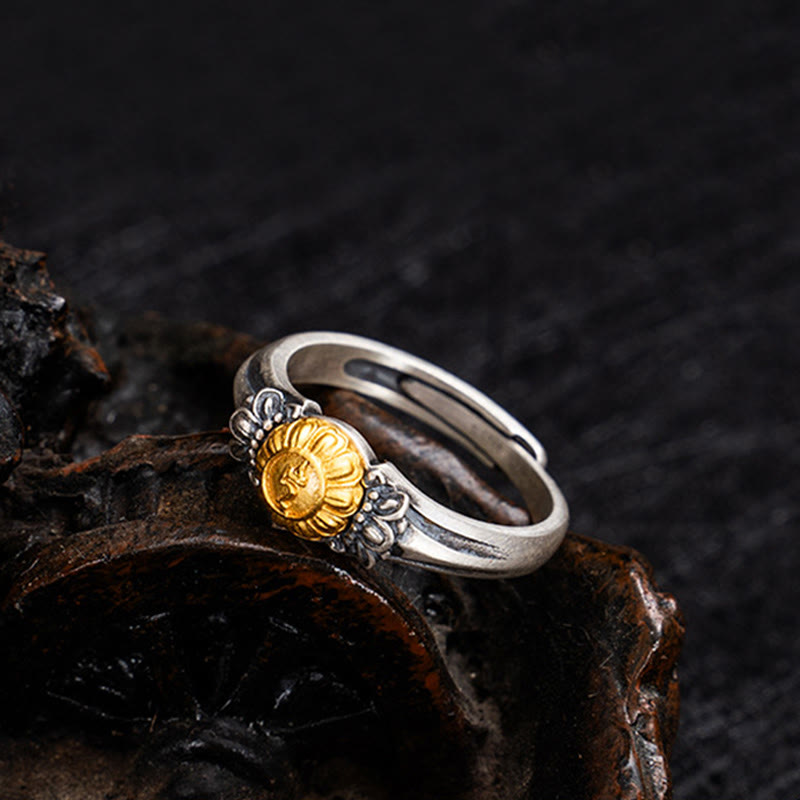 Ring mit Buddha Stones, 925er Sterlingsilber, vergoldet, Bodhisattva Tara, Schutz, verstellbar - image 1