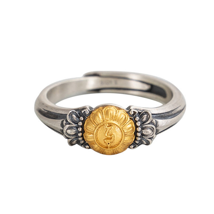 Ring mit Buddha Stones, 925er Sterlingsilber, vergoldet, Bodhisattva Tara, Schutz, verstellbar