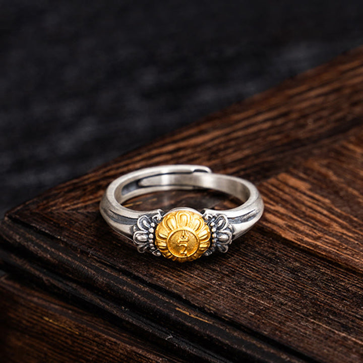 Ring mit Buddha Stones, 925er Sterlingsilber, vergoldet, Bodhisattva Tara, Schutz, verstellbar - image 2