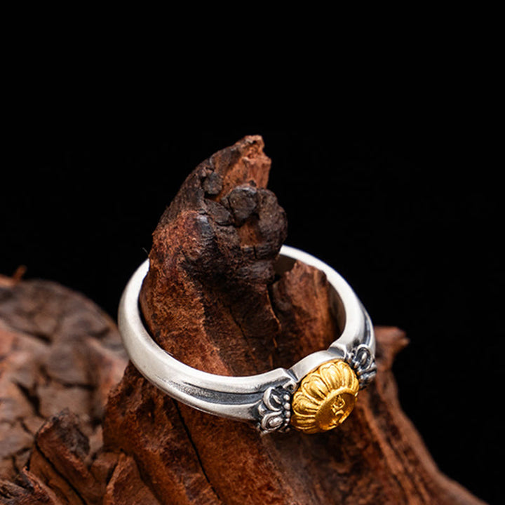 Ring mit Buddha Stones, 925er Sterlingsilber, vergoldet, Bodhisattva Tara, Schutz, verstellbar