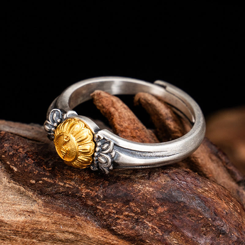 Ring mit Buddha Stones, 925er Sterlingsilber, vergoldet, Bodhisattva Tara, Schutz, verstellbar