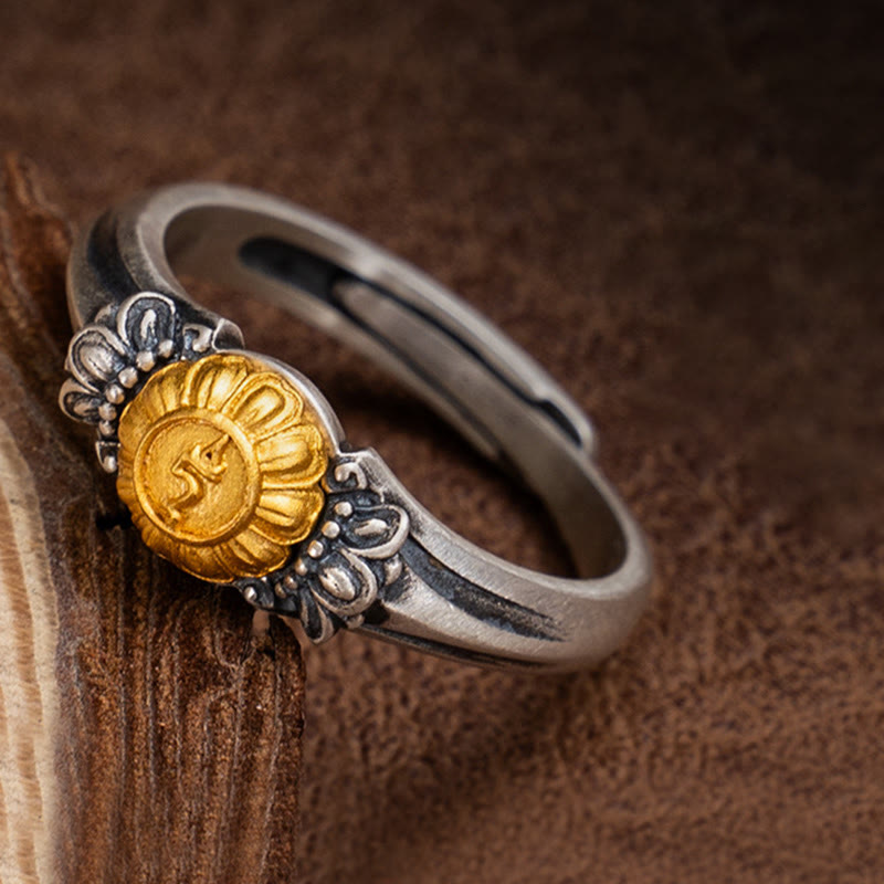 Ring mit Buddha Stones, 925er Sterlingsilber, vergoldet, Bodhisattva Tara, Schutz, verstellbar - Bodhisattva Tara (Umfang: 68 mm) - image 0