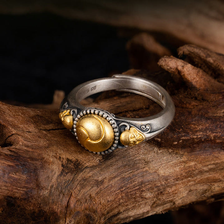 Buddha Stones 925 Sterling Silber vergoldet Skelett Balance verstellbarer Ring - image 3