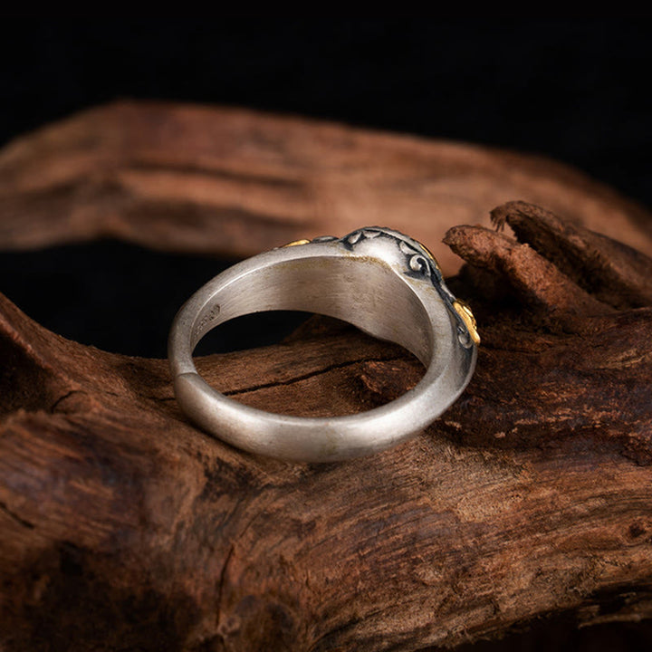 Buddha Stones 925 Sterling Silber vergoldet Skelett Balance verstellbarer Ring - image 2