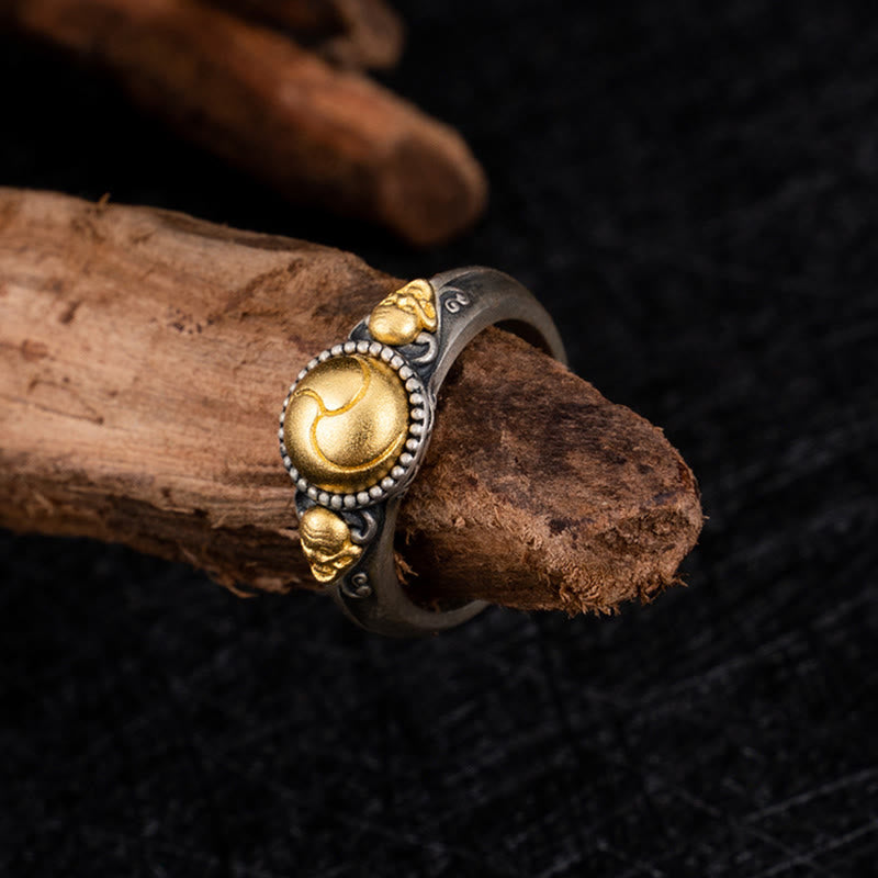 Buddha Stones 925 Sterling Silber vergoldet Skelett Balance verstellbarer Ring - image 1