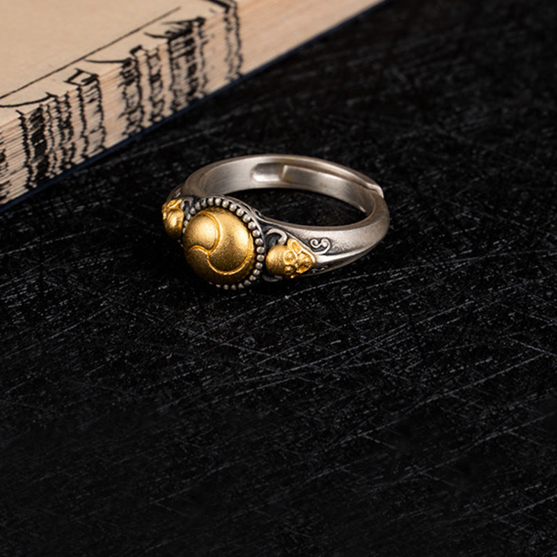 Buddha Stones 925 Sterling Silber vergoldet Skelett Balance verstellbarer Ring - image 8
