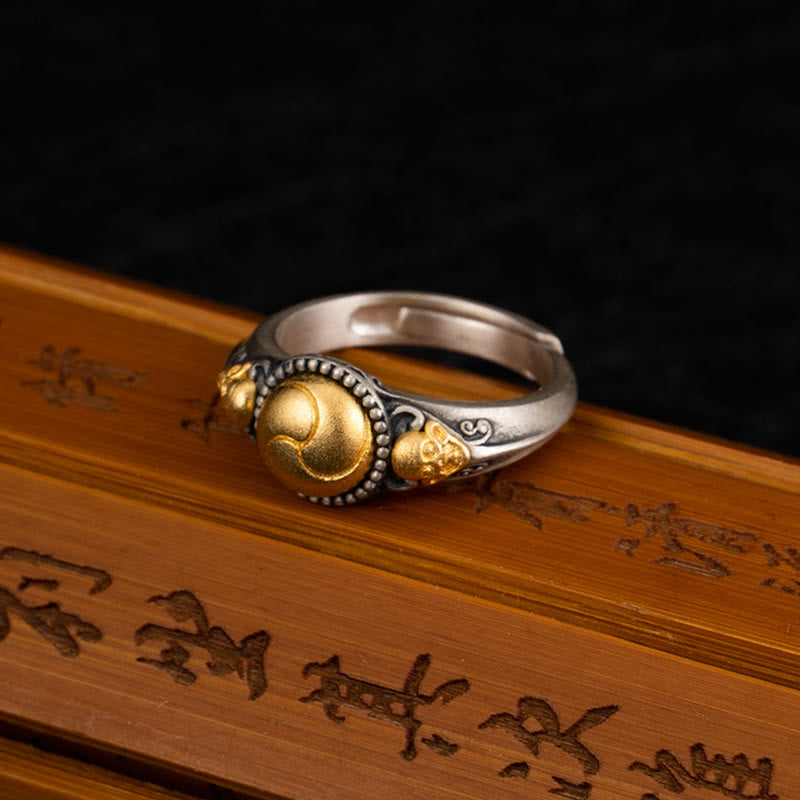 Buddha Stones 925 Sterling Silber vergoldet Skelett Balance verstellbarer Ring - image 4