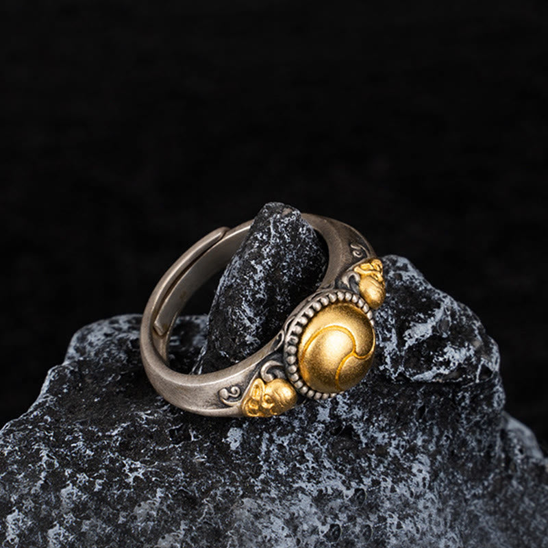 Buddha Stones 925 Sterling Silber vergoldet Skelett Balance verstellbarer Ring - Skelett (Umfang: 70 mm) - image 0