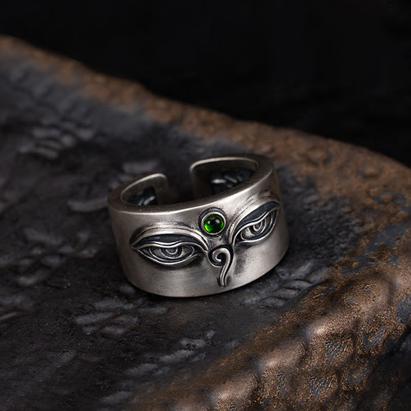 Buddha Stones 925 Sterling Silber Bodhisattva Tara Ruhe Verstellbarer Ring - image 1