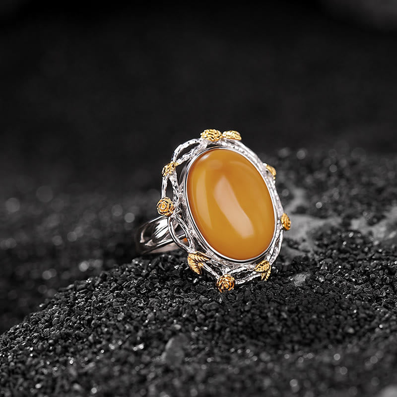 Buddha Stones 990 Sterling Silber vergoldet Gold Bernstein Fokus verstellbarer Ring - Bernstein (Umfang: 54-60 mm) - image 0