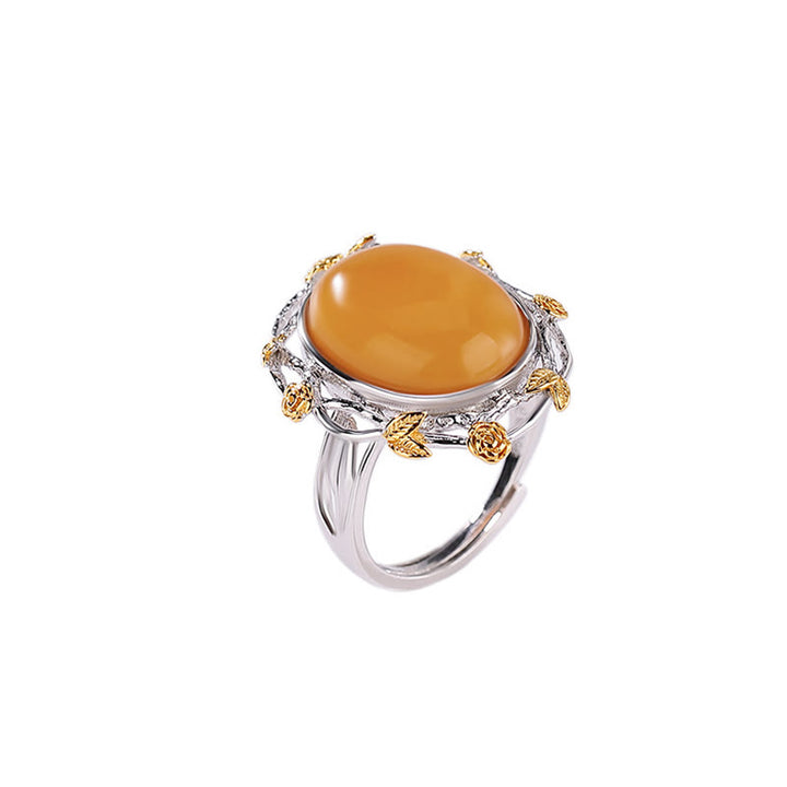 Buddha Stones 990 Sterling Silber vergoldet Gold Bernstein Fokus verstellbarer Ring - image 4