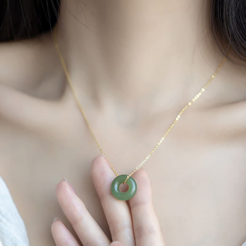 Buddha Stones 925 Sterling Silber vergoldet Hetian Jade Peace Schnalle Halskette Anhänger - image 9