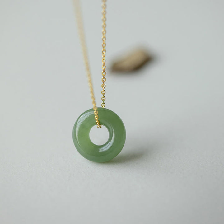 Buddha Stones 925 Sterling Silber vergoldet Hetian Jade Peace Schnalle Halskette Anhänger - Jade-Friedensschnalle, silberne Halskette - image 0