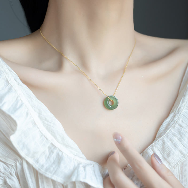 Buddha Stones 925 Sterling Silber vergoldet Hetian Jade Peace Schnalle Halskette Anhänger - image 10