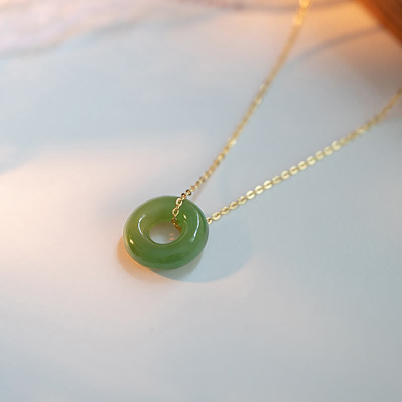 Buddha Stones 925 Sterling Silber vergoldet Hetian Jade Peace Schnalle Halskette Anhänger - image 1