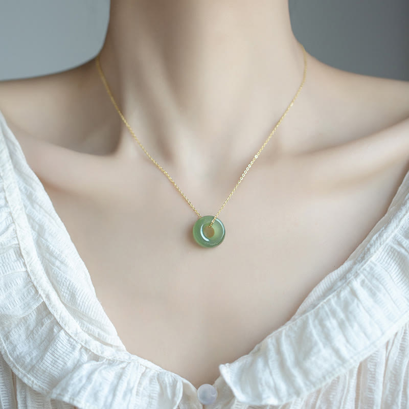 Buddha Stones 925 Sterling Silber vergoldet Hetian Jade Peace Schnalle Halskette Anhänger - image 4