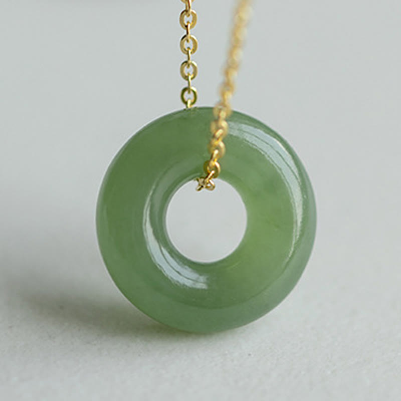 Buddha Stones 925 Sterling Silber vergoldet Hetian Jade Peace Schnalle Halskette Anhänger - image 3