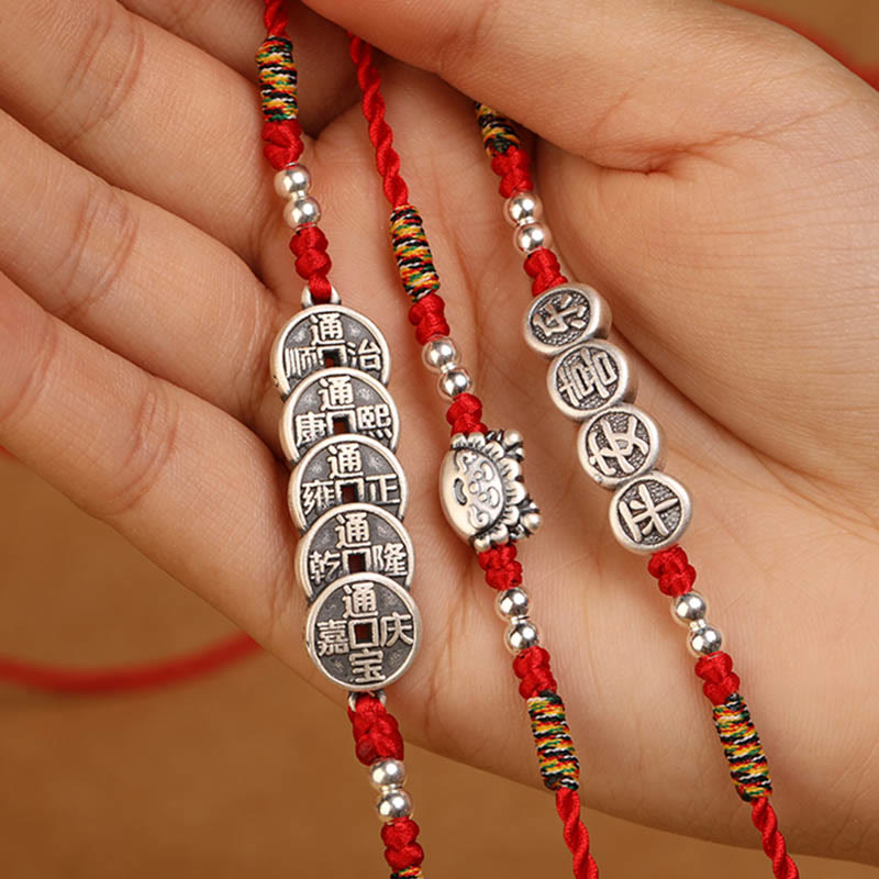 Buddha Stones 999 Sterling Silber Segen Rote Schnur Bauchkette