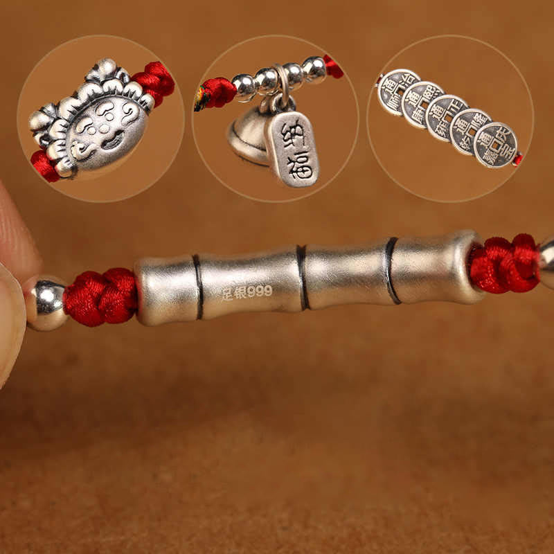 Buddha Stones 999 Sterling Silber Segen Rote Schnur Bauchkette