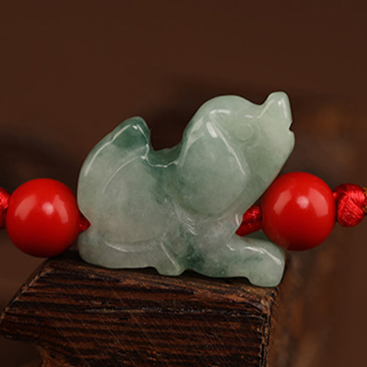 Buddha Stones Jade Frieden Schnalle Segen Rote Schnur Bauchkette