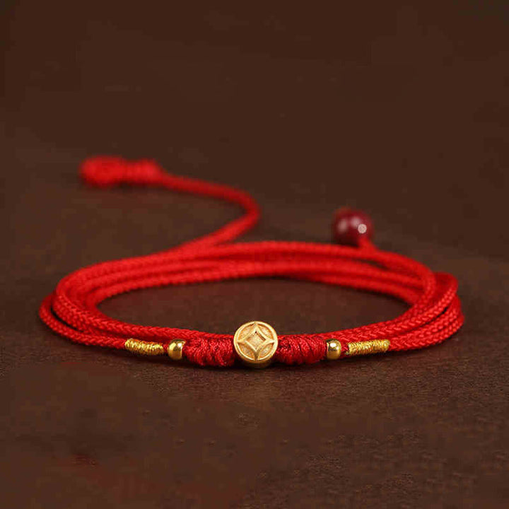 Bauchkette mit Buddha-Stein, 999er-Gold, rote Schnur - Münzglücksperlenform - image 17