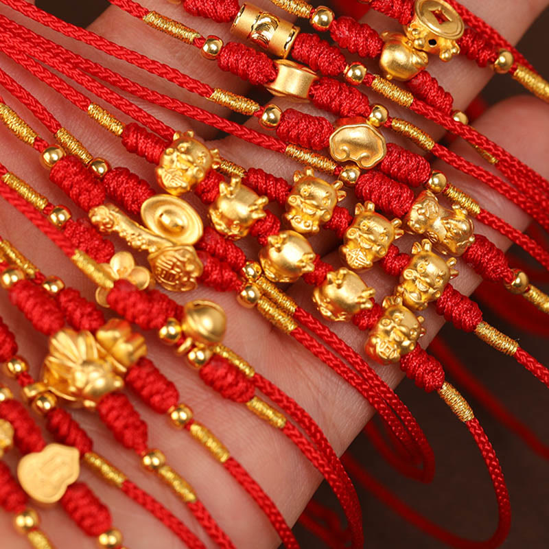 Bauchkette mit Buddha-Stein, 999er-Gold, rote Schnur - image 6