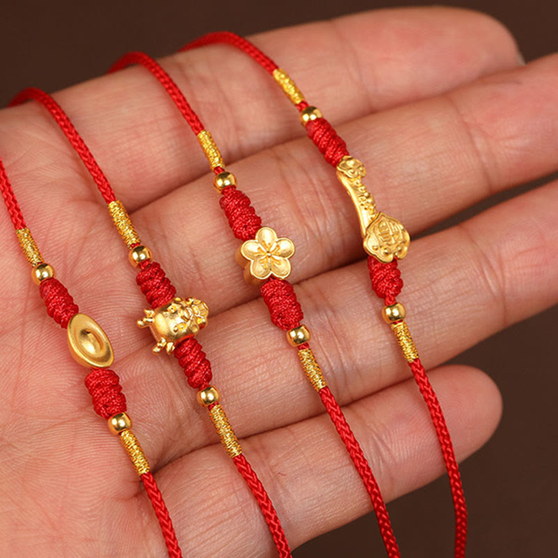 Bauchkette mit Buddha-Stein, 999er-Gold, rote Schnur