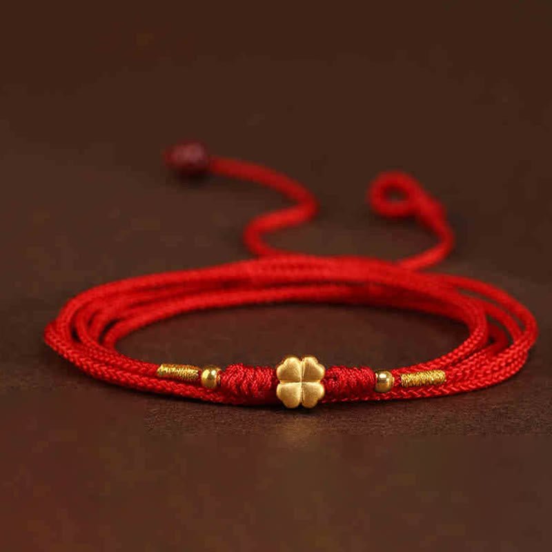 Bauchkette mit Buddha-Stein, 999er-Gold, rote Schnur - Vierblättrige Klee-Glücksperlen in Form eines Barrens - image 22