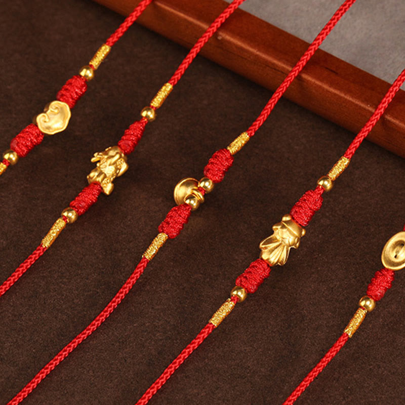 Bauchkette mit Buddha-Stein, 999er-Gold, rote Schnur - image 23