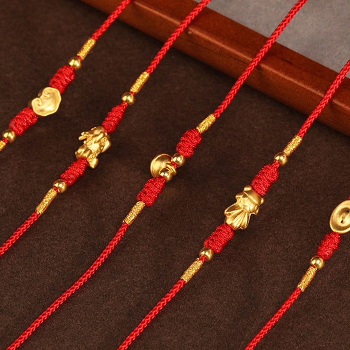 Bauchkette mit Buddha-Stein, 999er-Gold, rote Schnur - image 23