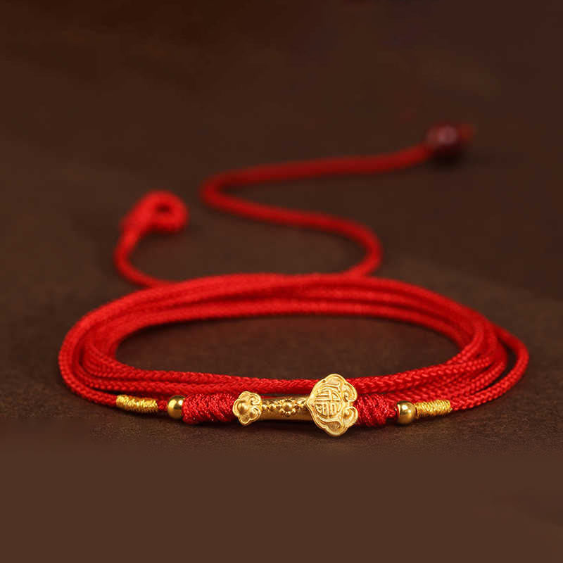 Bauchkette mit Buddha-Stein, 999er-Gold, rote Schnur - Ruyi Glücksperlen Form - image 2