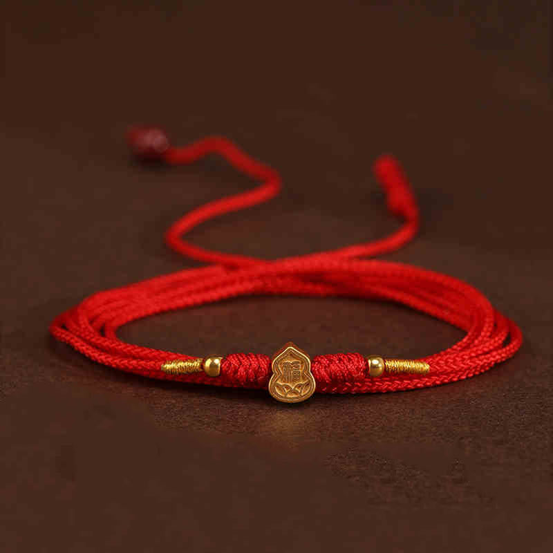 Bauchkette mit Buddha-Stein, 999er-Gold, rote Schnur - Kürbis-Glücksperlenform - image 16