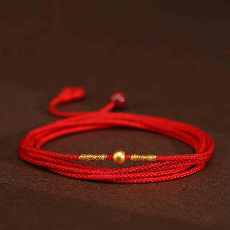 Bauchkette mit Buddha-Stein, 999er-Gold, rote Schnur - 4 mm Glücksperlenform - image 9