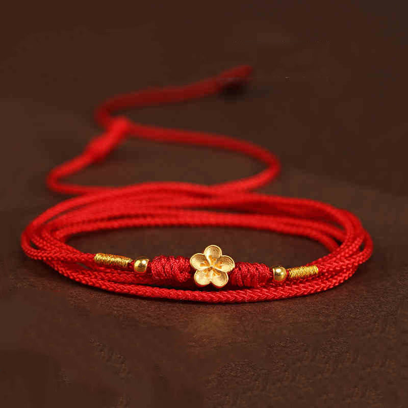Bauchkette mit Buddha-Stein, 999er-Gold, rote Schnur - Pflaumenfarbene Glücksperlen - image 21