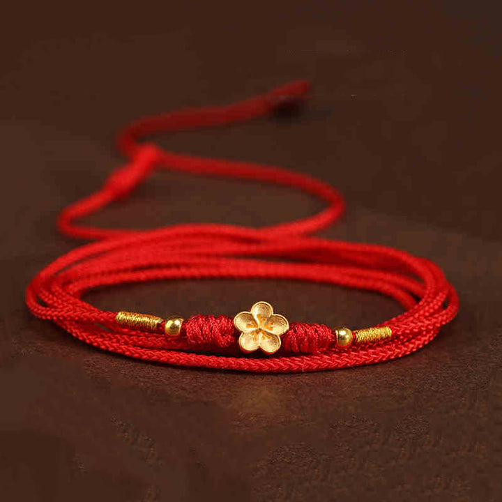 Bauchkette mit Buddha-Stein, 999er-Gold, rote Schnur - Pflaumenfarbene Glücksperlen - image 21