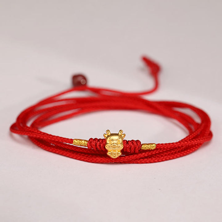 Bauchkette mit Buddha-Stein, 999er-Gold, rote Schnur