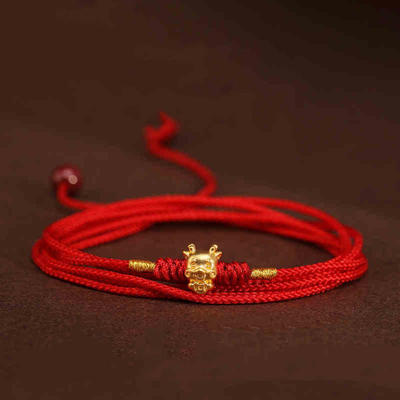 Bauchkette mit Buddha-Stein, 999er-Gold, rote Schnur