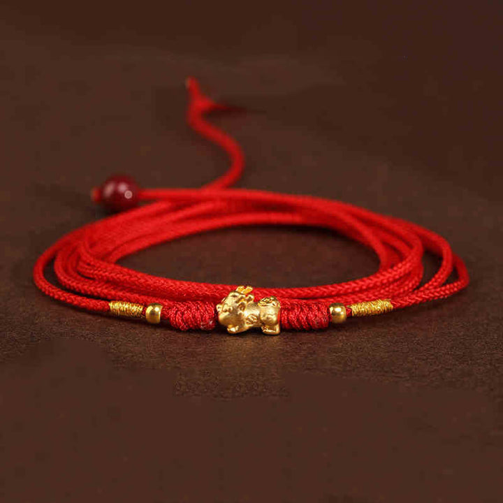 Bauchkette mit Buddha-Stein, 999er-Gold, rote Schnur - Pixiu Glücksperlen Form - image 19