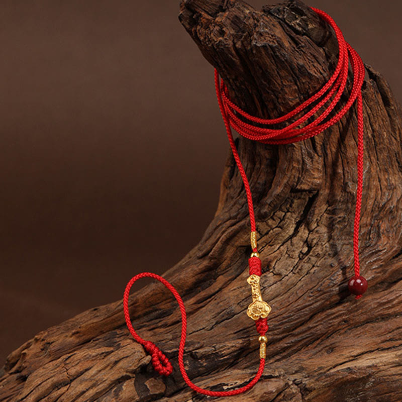 Bauchkette mit Buddha-Stein, 999er-Gold, rote Schnur - image 3