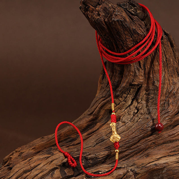 Bauchkette mit Buddha-Stein, 999er-Gold, rote Schnur - image 3