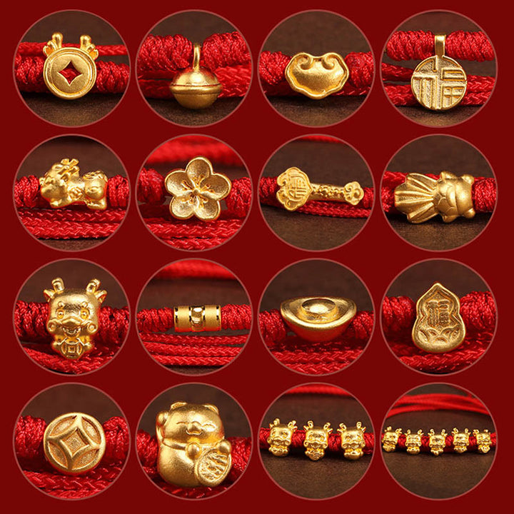 Bauchkette mit Buddha-Stein, 999er-Gold, rote Schnur - image 5