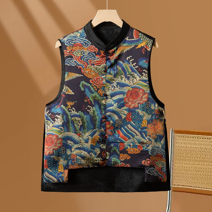 Buddha Stones Vintage Stickerei Blume Wolke Muster Weste - Blau - US16， UK/AU20，EU48 (5XL) - image 8