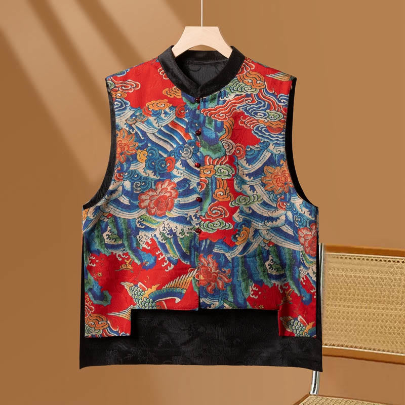 Buddha Stones Vintage Stickerei Blume Wolke Muster Weste - Rot - US16， UK/AU20，EU48 (5XL) - image 0