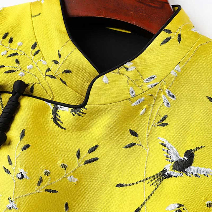 Buddha Stones ​​Vintage Stickerei Kran Pflanzen Muster Knoten Knopf Weste - image 3