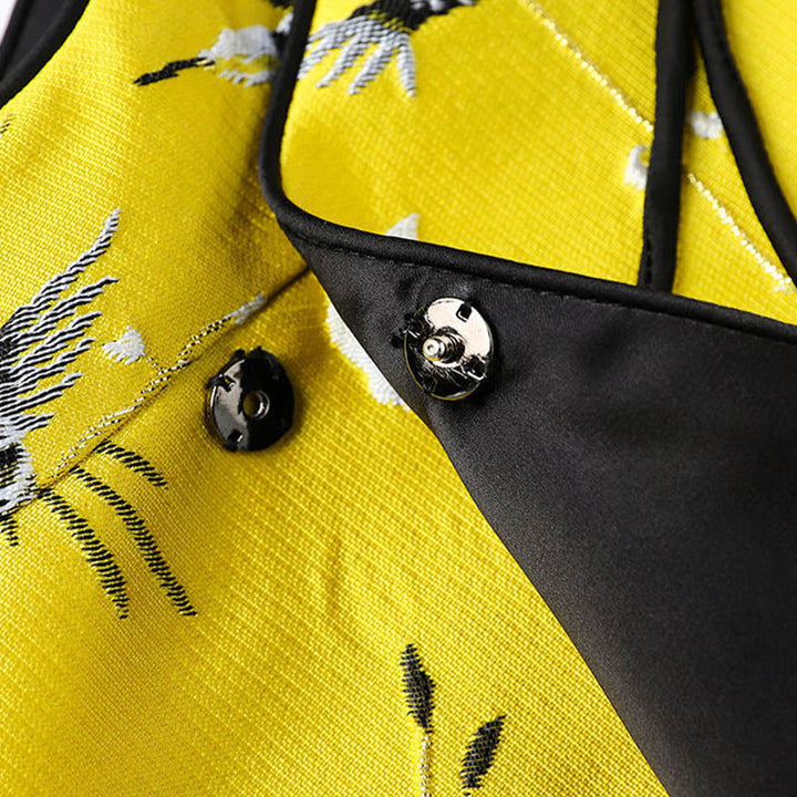 Buddha Stones ​​Vintage Stickerei Kran Pflanzen Muster Knoten Knopf Weste - image 6