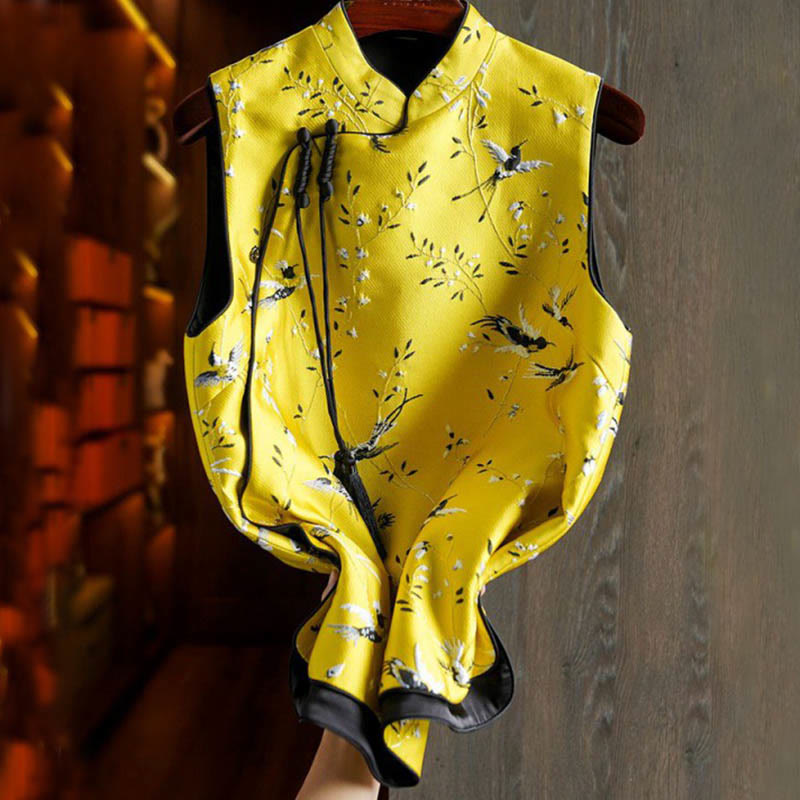 Buddha Stones ​​Vintage Stickerei Kran Pflanzen Muster Knoten Knopf Weste - image 1